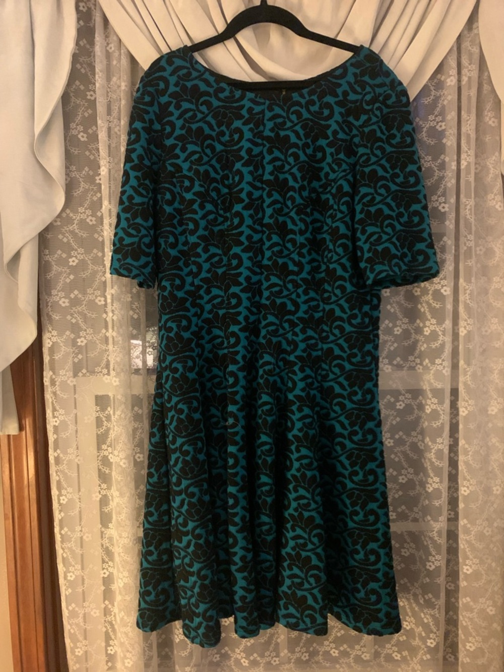 Danny & Nicole Teal and Black Floral Burnout Midi Dress